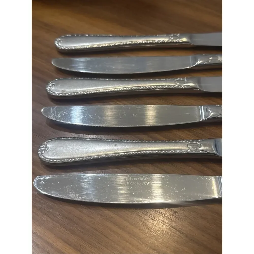 6 Hampton Silversmiths Dinner Butter Knives 18/10 Stainless Steel RACHELLE Frost